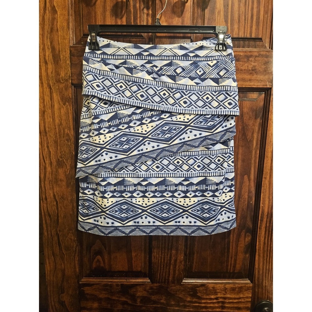 J McLaughlin Geometric Catalina Cloth Tiered Skirt Blue White Small